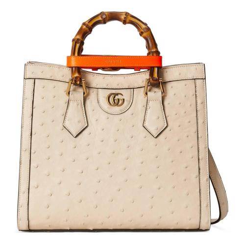 GUCCI古馳 22年秋冬 女士 Gucci Diana竹節小號鴕鳥皮托特包 660195 EY0KT 9594