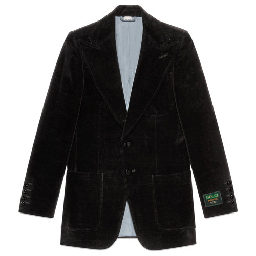 GUCCI/古馳男士黑色棉質有Gucci標簽的天鵝絨夾克648932Z8AMW1000