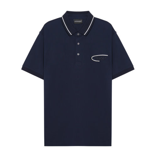 Emporio Armani/安普里奧阿瑪尼 深藍色 男士品牌字母標識飾棉質短袖POLO衫 3H1FN1-1JCSZ-0962