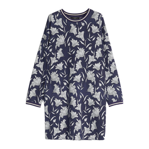 MaxMara/麥絲瑪拉 22年早春新款 TREMITI系列 女士深藍色棉質混紡印花直筒連衣裙5621012706002