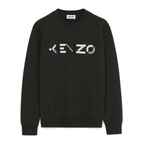 Kenzo/高田賢三 男士石灰色羊毛經(jīng)典字母徽標(biāo)印花裝飾長(zhǎng)袖上衣衛(wèi)衣毛衣針織衫圓領(lǐng)衫套頭衫 FB65PU6393LA-97