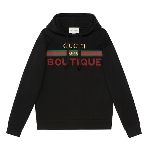 GUCCI/古馳      男女同款黑色重磅毛氈針織棉印花衛衣623244XJCKX1082