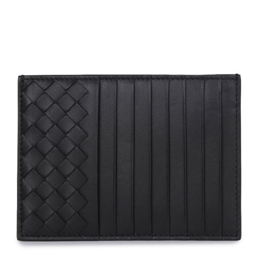 Bottega Veneta/葆蝶家 男女同款中性黑色羊皮編織款錢包卡夾卡包 162156-V001N-1000