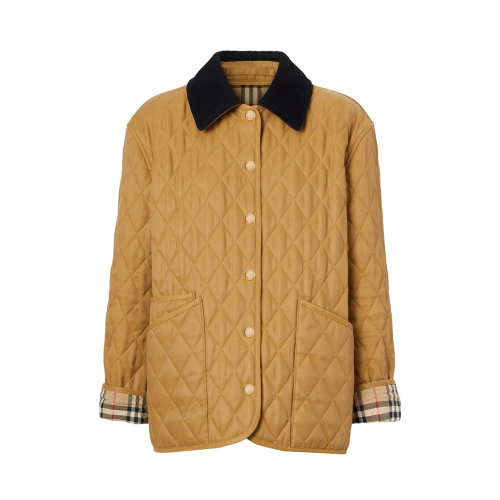 BURBERRY/博柏利 女士駝色燈芯絨領菱形絎縫夾克 8049864