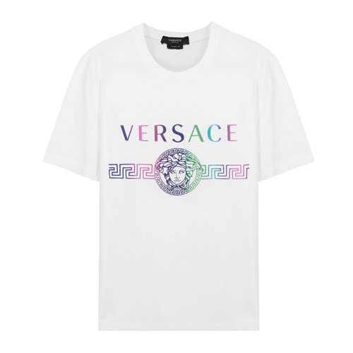 VERSACE/范思哲 男士白色棉質經典字母徽標美杜莎頭像裝飾圓領上衣短袖T恤 A87394-A228806-A1001