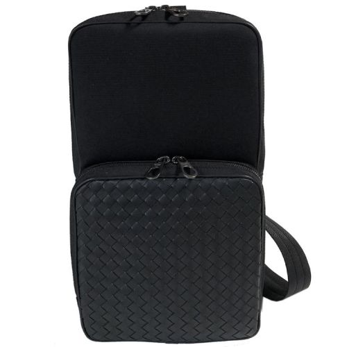 Bottega Veneta/葆蝶家 男士黑色織物配皮斜挎包 520117-VAYE3-1000