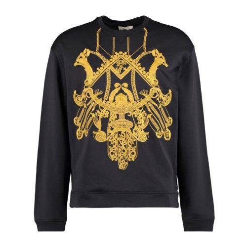 VERSACE JEANS/范思哲牛仔 男士黑色棉質經典字母徽標徽標印花裝飾長袖上衣衛衣運動衫套頭衫 V800688-VJ00211-V1008