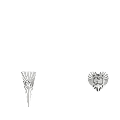 GUCCI/古馳  Icon系列 18k金白金三角形鑲有白色鉆石心形雙G不對(duì)稱耳環(huán)662067J85689066