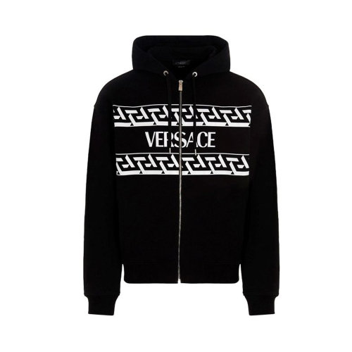 VERSACE/范思哲 男士黑色棉質字母徽標印花裝飾上衣外套連帽衫 1002457-1A01790-1B000