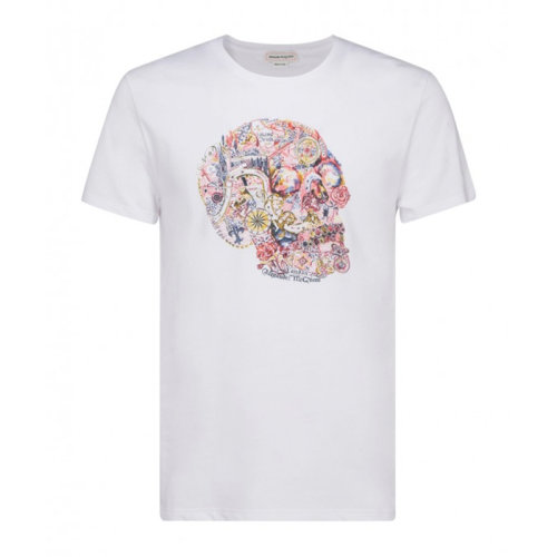 ALEXANDER MCQUEEN 亞歷山大·麥昆 男士服裝  白色圓領(lǐng)骷髏圖案棉質(zhì)T恤 男士短袖T恤
