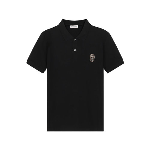 Alexander McQueen/亞歷山大麥昆 男士棉質短袖POLO衫黑色骷髏頭裝飾 683165 QSX33