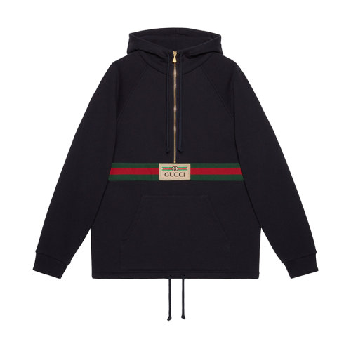 GUCCI/古馳      女士墨藍色重磅毛氈針織棉復古標識織帶衛衣644656XJC3W4440