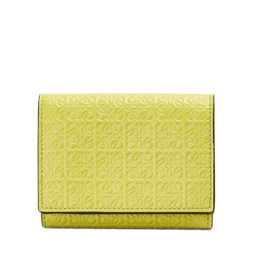 LOEWE/羅意威 Repeat新款 女士檸檬黃色徽標壓花小牛皮三折短款錢包0010642288