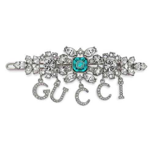  GUCCI古馳 22年秋冬 女士 互扣式雙G水晶Gucci發夾 700845 IAAA7 8136