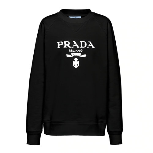 PRADA/普拉達 女士經典黑色PRADA徽標印花平紋針織圓領運動衫134631_1ZT7_F0967_S_202