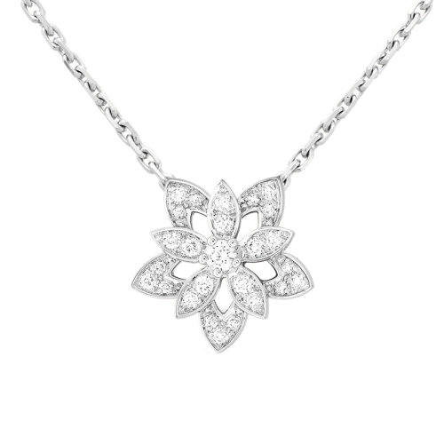 Van Cleef & Arpels/梵克雅寶  20 迷你18K金白金鏤空蓮花密鑲鉆石項鏈 VCARP0ZW00