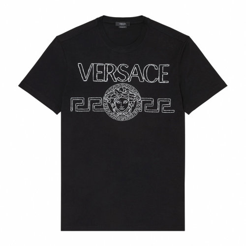 VERSACE/范思哲 男士純色棉質經典字母徽標美杜莎頭像裝飾圓領短袖上衣T恤 1001280-1A00915 多色可選