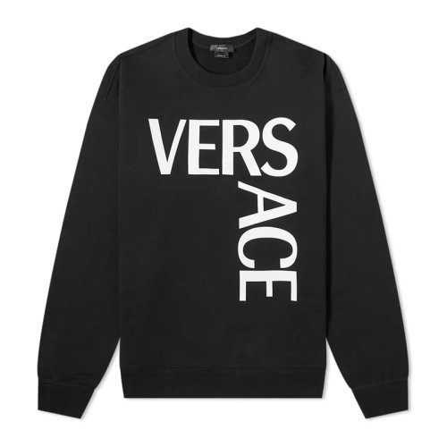 VERSACE/范思哲 男士黑色棉質(zhì)經(jīng)典字母徽標(biāo)印花裝飾圓領(lǐng)長袖上衣衛(wèi)衣套頭衫運(yùn)動衫 1001377-1A01015-1B000