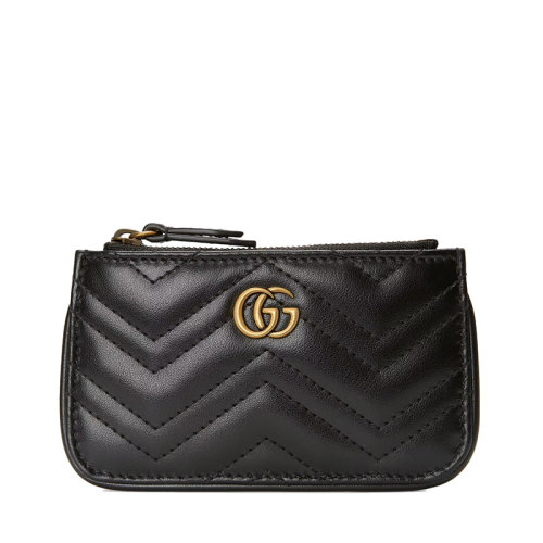 GUCCI/古馳  GG Marmont系列 女士黑色V型絎縫皮革復古金飾雙G鑰匙包?671773DTDHT1000