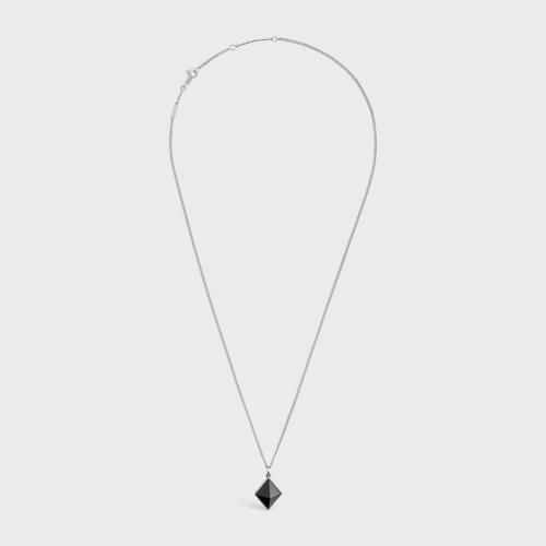  CELINE賽琳思琳 22年秋冬 男士 項鏈 COLLIER CELINE STUD EN ARGENT MASSIF RHODIé ET ONYX