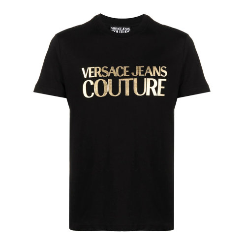 VERSACE JEANS/范思哲牛仔 男士黑色棉質經典字母徽標印花裝飾圓領短袖上衣T恤 B3GWA7TB-30319-K42