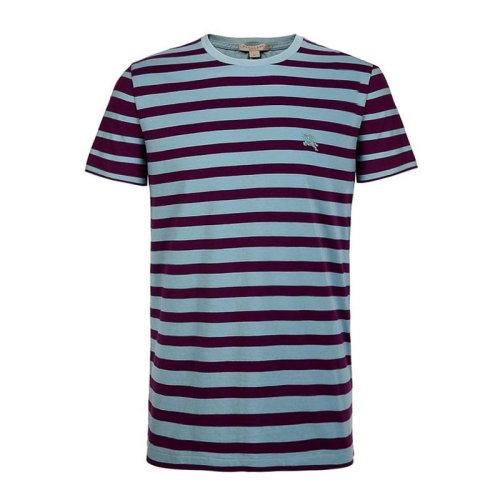 BURBERRY/博柏利20春夏 男裝 服飾 休閑百搭 紫色條紋 戰馬標志橫條圓領半袖 男士短袖T恤 396300