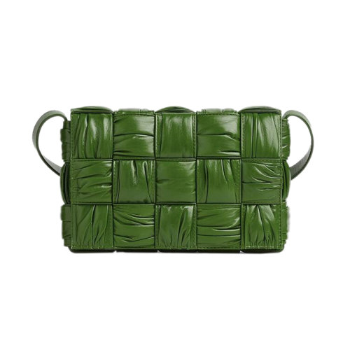 Bottega Veneta/葆蝶家 22新款 女士牛油果綠色帶褶裥Intrccio圖案小牛皮磁扣翻蓋開合黃銅飾面單肩斜挎包717089V2FY13150