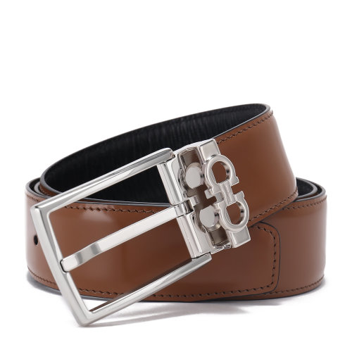 Salvatore Ferragamo/菲拉格慕 雙面長度可調節腰帶 男士腰帶 棕色 735838-67A037