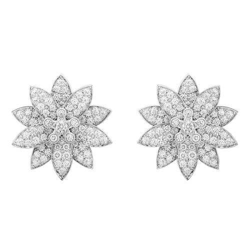 Van Cleef & Arpels/梵克雅寶 經典Lotus系列 18k金白金鑲嵌鉆石滿鉆中號蓮花耳環VCARO96C00
