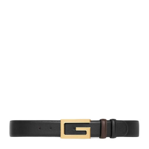 GUCCI/古馳男士黑色皮革方形G字搭扣雙面可用時(shí)尚腰帶皮帶573156-AP0BG-1062