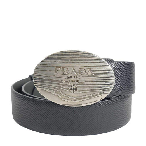PRADA/普拉達  男士黑色牛皮做舊旋轉扣頭雙面腰帶 2CM092-2FAD-F0JY7