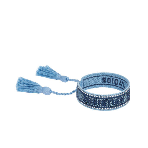 DIOR/迪奧 22春夏新款J'ADIOR系列 女士藍色棉布刺繡鑲水晶徽標流蘇手鏈B1598ADRCY_D05B