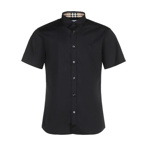BURBERRY/博柏利 巴寶莉男裝 時(shí)尚簡約 男士黑色棉質(zhì)短袖襯衫 80323101