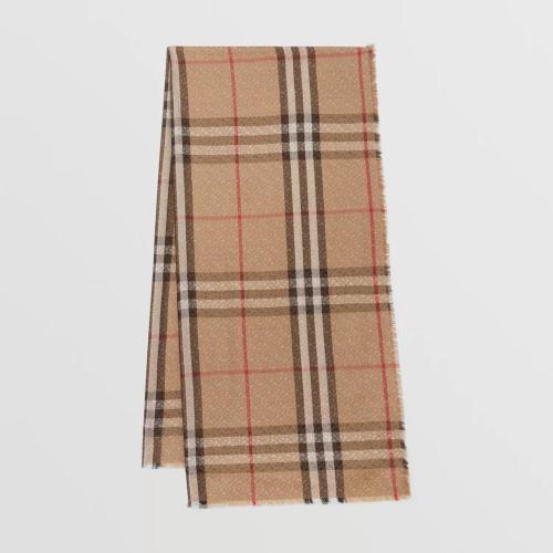  BURBERRY 22年秋冬 男士 專屬標識拼格紋絲毛混紡輕盈圍巾 80457331 預定商品1-3周發貨