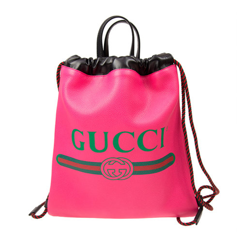 GUCCI/古馳  女士經(jīng)典印花logo圖案拉繩背包雙肩包