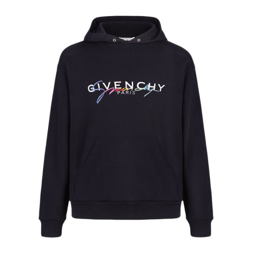Givenchy/紀梵希 男裝 服飾 黑色棉質彩虹刺繡經典LOGO徽標印花連帽男士衛衣