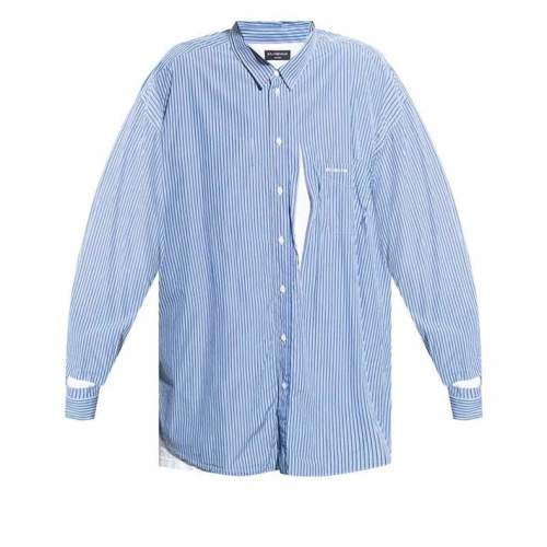 Balenciaga/巴黎世家 男士藍色棉質短袖襯衫 661417 TKM23 4011