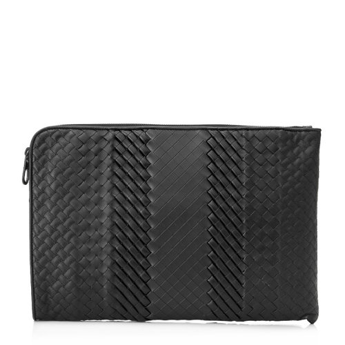 Bottega Veneta/葆蝶家 男士 男包 黑色皮革編織拉鏈手拿包 405912VV3401000 HJH0022B