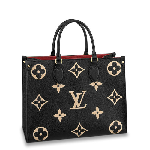 Louis Vuitton/路易威登 經典款ONTHEGO系列 女士中號黑色/米白色雙色老花壓紋粒面皮革單肩手提托特包M45495