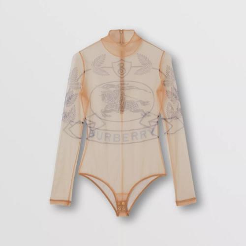  BURBERRY 22年秋冬 女士 馬術騎士印花彈力薄紗高領連身衣 80633671
