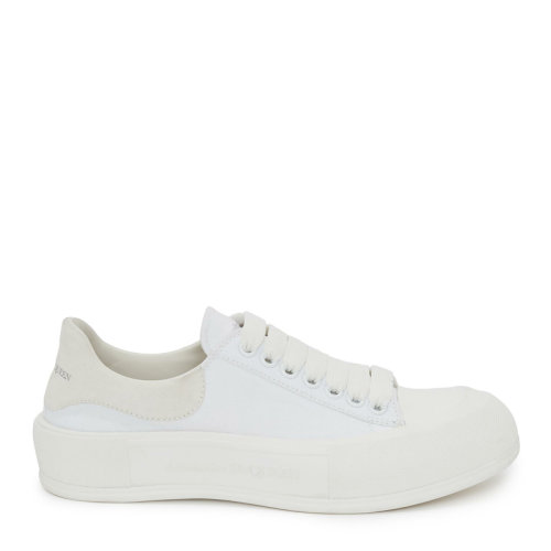 Alexander McQueen/亞歷山大麥昆 男士白色棉質混紡小牛皮經典字母徽標印花裝飾休閑鞋運動鞋帆布鞋平底鞋單鞋男鞋 654594-W4MV7-9000