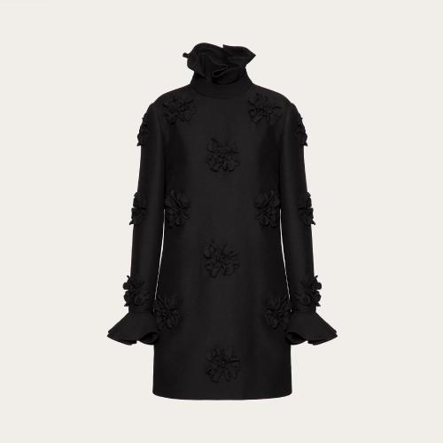  VALENTINO華倫天奴 22年秋冬 女士 連衣裙 ROBE COURTE EN CREPE COUTURE a BRODERIE FLORALE