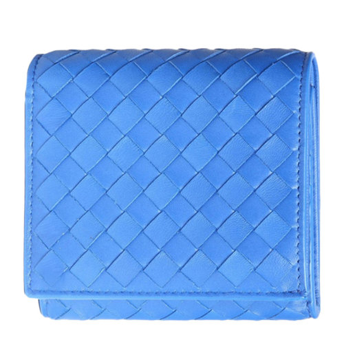 Bottega Veneta/葆蝶家 女士藍色羊皮經典編織短款對折錢夾錢包女包 156822-V001N-4304