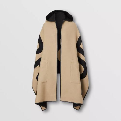  BURBERRY 22年秋冬 女士 徽標(biāo)羊毛混紡提花連帽披肩 80609651