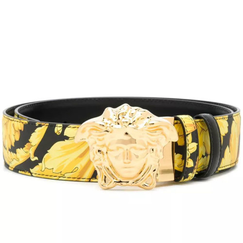 VERSACE/范思哲  男士黑色皮革時尚經(jīng)典巴洛克印花金色美杜莎頭像板扣式皮帶腰帶  DCU6705-DVST4-DMCNH