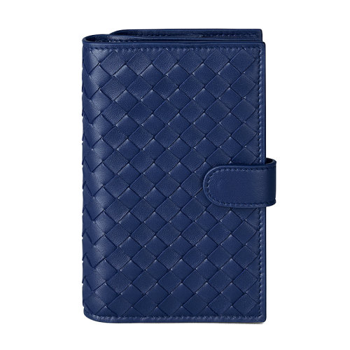 Bottega Veneta/葆蝶家   女士藍色編織小羊皮法式時尚搭扣錢包女包 121060-V001N-4156