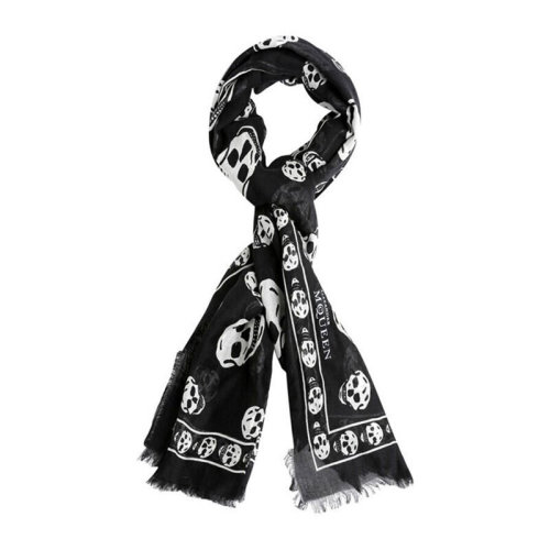  Alexander McQueen/亞歷山大麥昆  女士絲質 骷髏頭圖案 毛邊絲巾 1106403943Q1078  HQY012345C