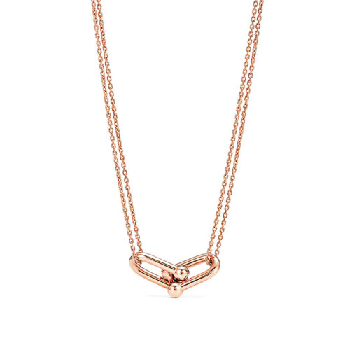 Tiffany & Co./蒂芙尼  City HardWear系列 女士18K金玫瑰金雙鏈吊墜項鏈 63982334