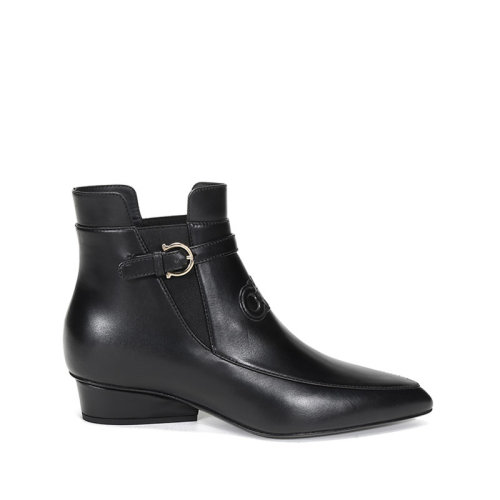 SalvatoreFerragamo/菲拉格慕 女士牛皮/織物低跟靴短靴732741