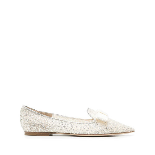 Jimmy Choo/周仰杰  女鞋 蝴蝶結(jié)細(xì)節(jié) 女士白色時尚休閑尖頭平跟鞋 GALABBRSILVER